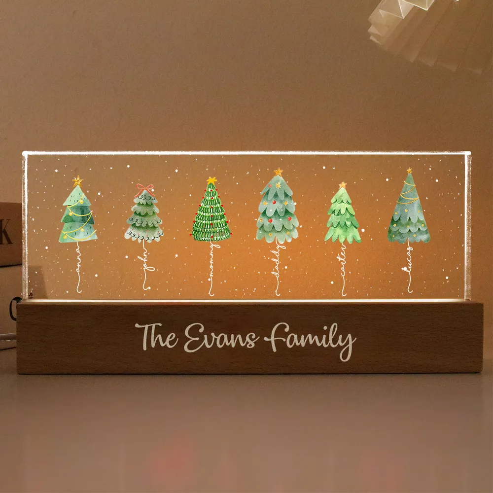 Christmas Tree Family Names - Personalized Chiristmas Acrylic Block LED Night Light