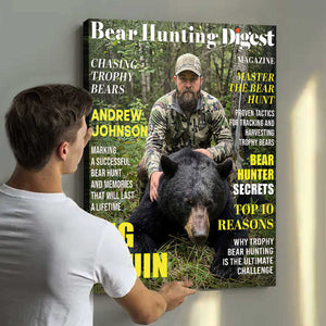 Bear Hunting Digest Personalized Canvas, Custom Photo Bear Hunter Magazine Cover, Hunting Lover Gift