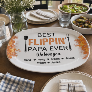 Father's Day Gift For Dad & Grandpa – Personalized "Best Flippin' Dad Ever" Family Platter