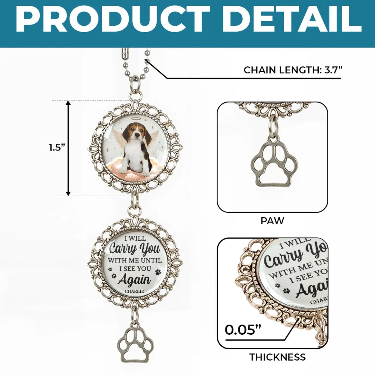 I Will Carry You with Me Until I See You Again - Personalized Ornament Charm Gift For Dog/Pet Lover