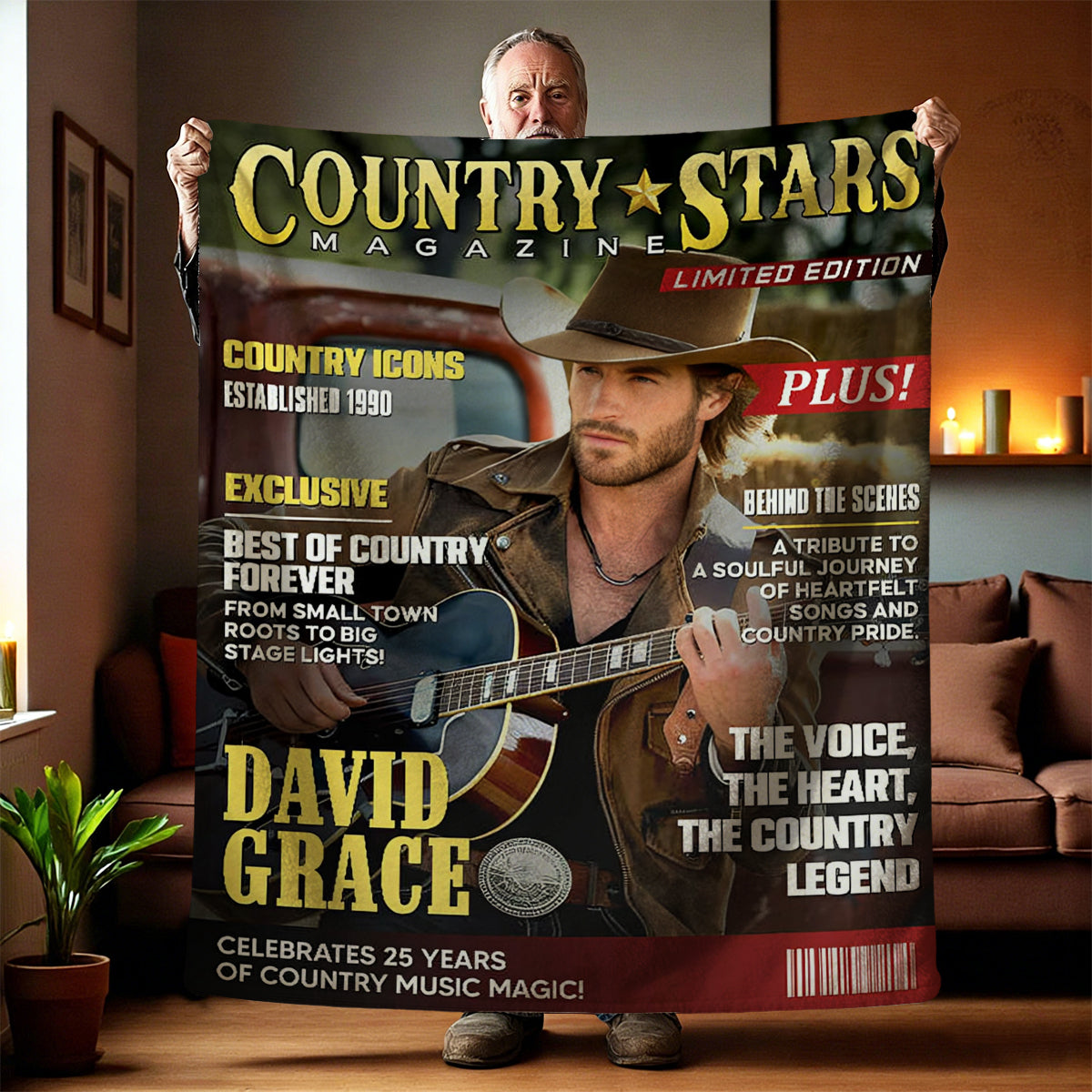 Personalized Country Stars Magazine Blanket, Custom Country Stars Photo, Cool Gift For Music Lover