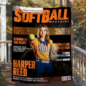 Personalized Softball Magazine Cover Blanket, Custom Sport Magazine Cover, Softball Player Gift
