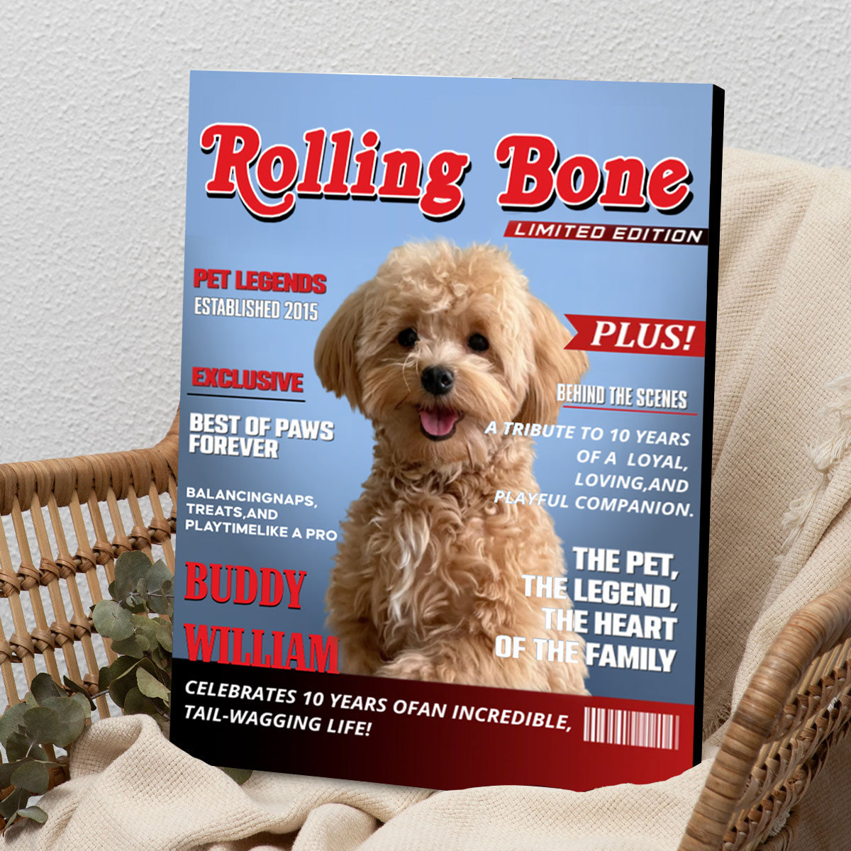 Pet Magazine Cover, Custom Pet Portrait Photo Canvas, Personalized Dog Lover Gift