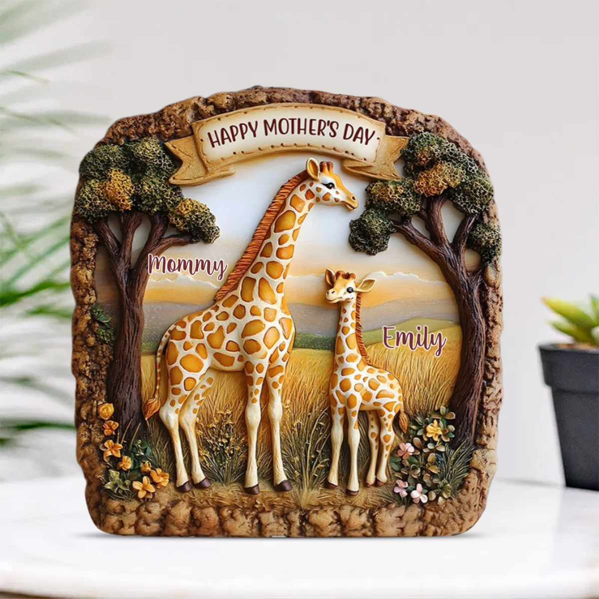 Giraffe Mom - Personalized Acrylic Plaque For Mother's Day Gift
