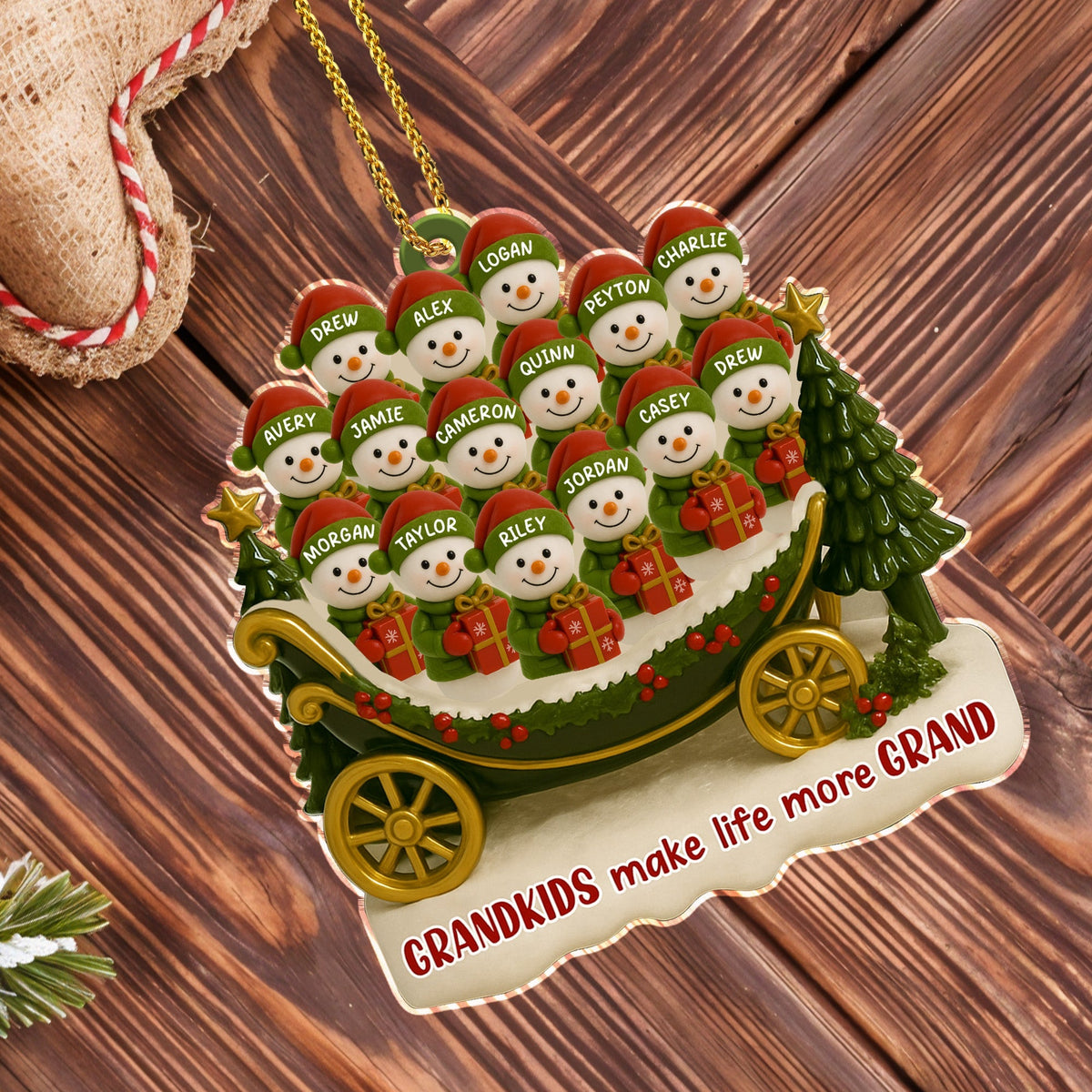 Grandkids Make Life More Grand, Christmas Tree And Sleigh Personalized Acrylic Ornament