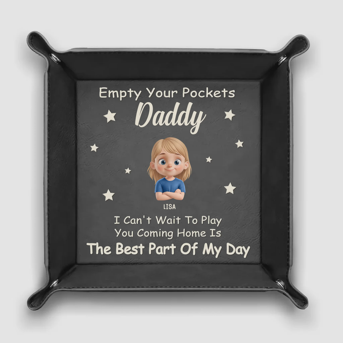 Empty Your Pockets, Fill Our Hearts - Family Personalized Leather Valet Tray Gift For Dad, Grandpa