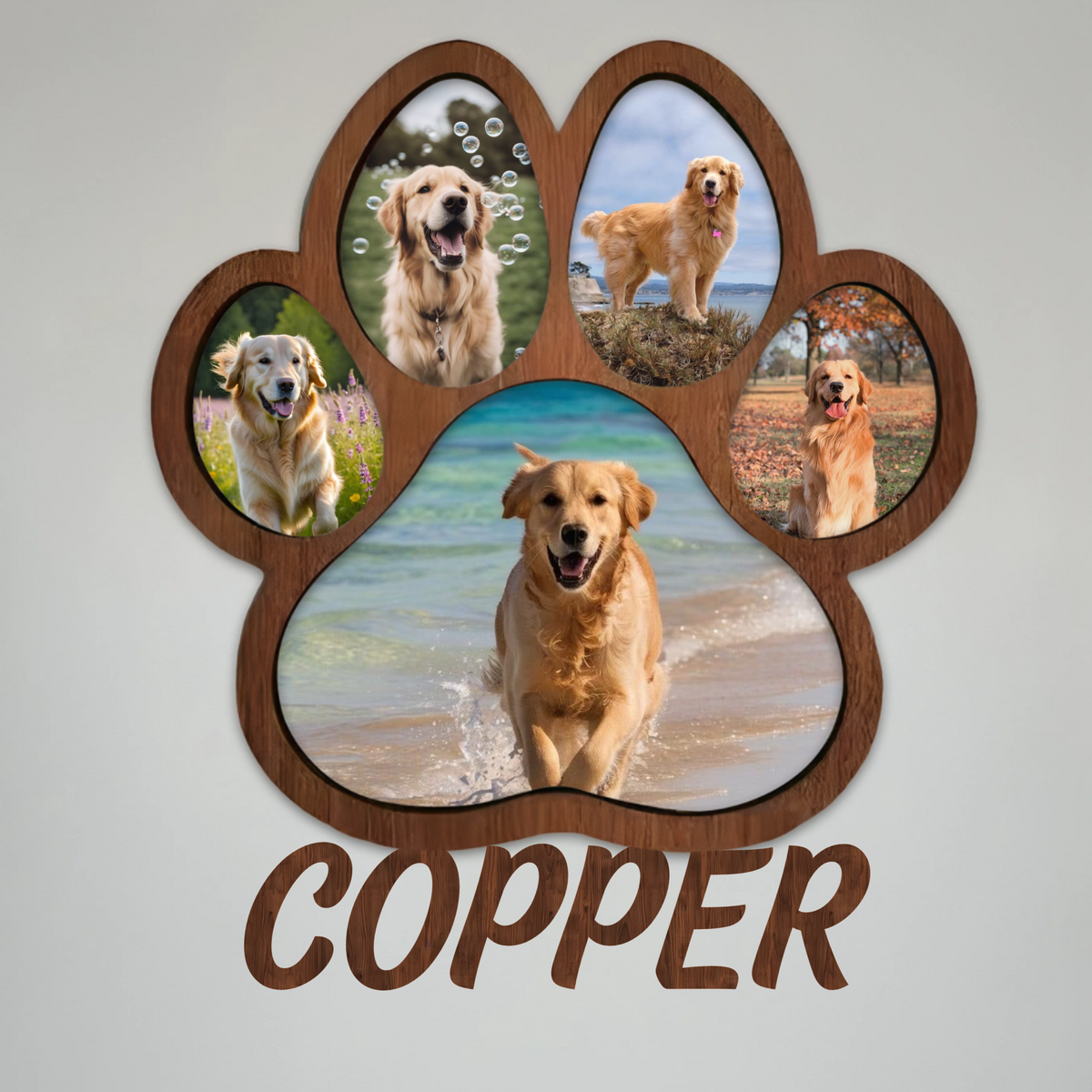 Custom Name Photo Personalized Paw Shape Picture Frame Gift For Dog Lover