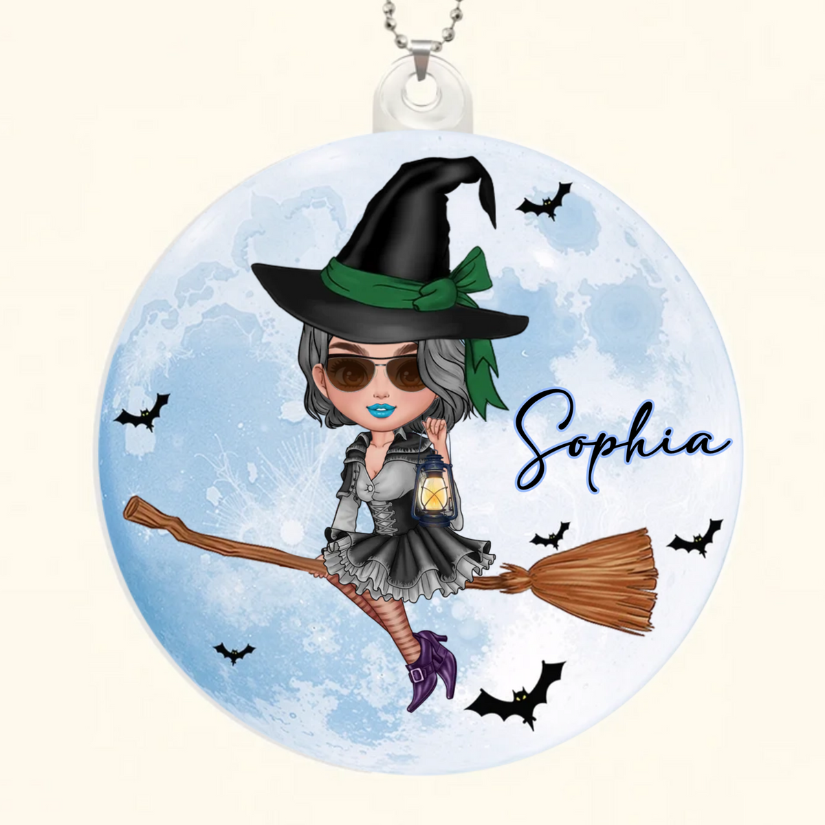 Witch Hat Cartoon Moon Character - Personalized Acrylic Ornament Gift for Women