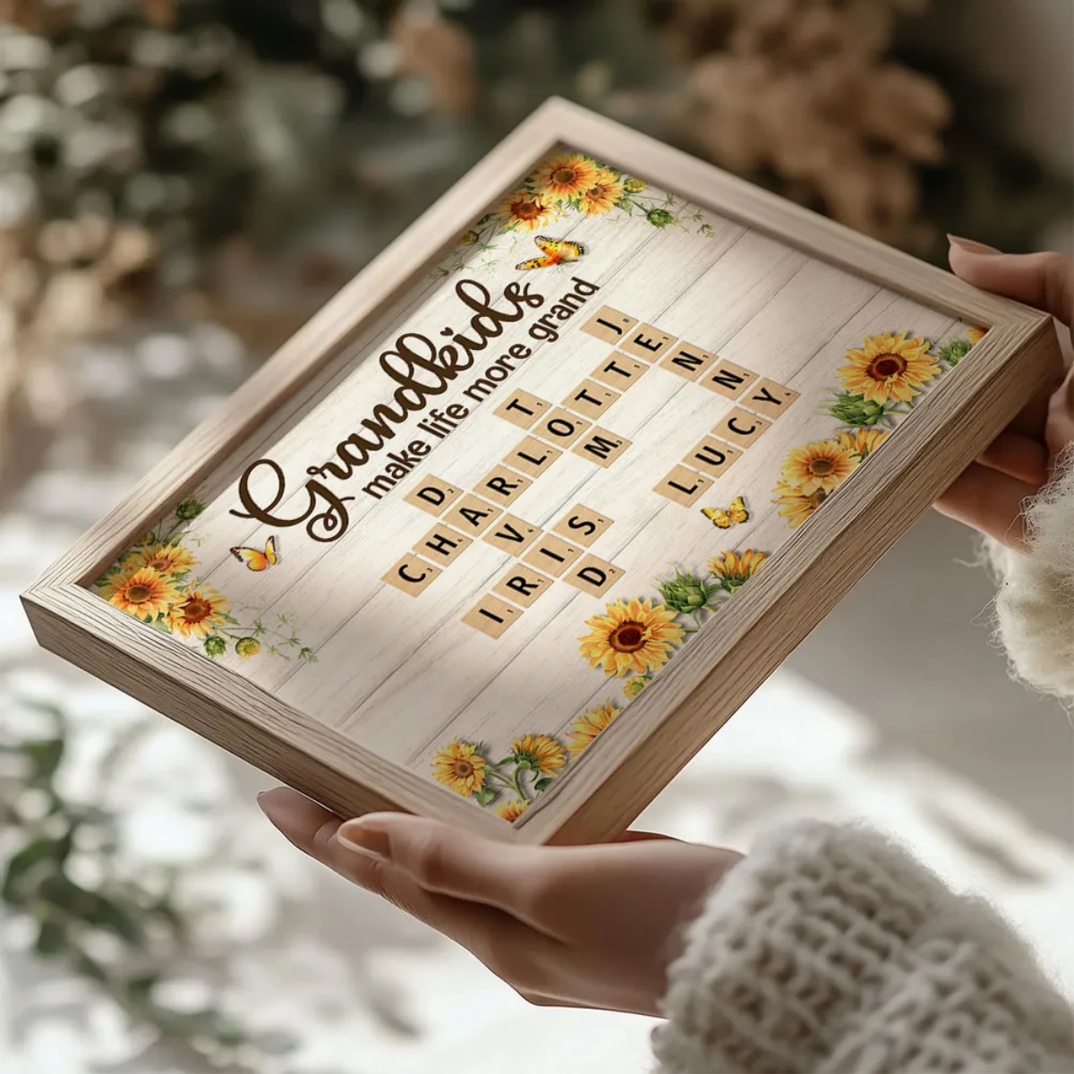 Grandkids Make Life More Grand Crossword Puzzle Sunflower Personalized Canvas/Poster