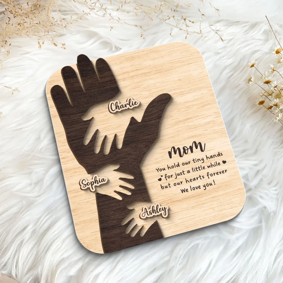 Mom You Hold My Hand A Little While Gift For Mom Personalized 2-Layer Wooden Plaque
