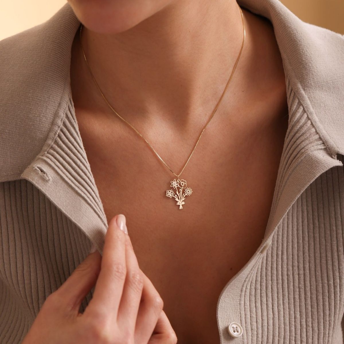 Family Birth flower Necklace, Multiple Birth Flower Bouquet Necklace, Personalized Mother's Day Gifts