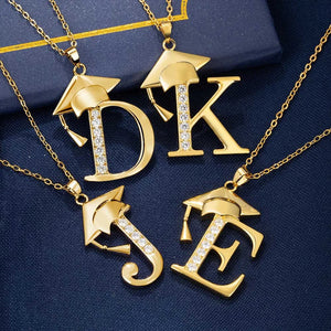 Dainty Graduation Cap Zircon Initial Necklace Gift for Her/Girlfriend/Daughter