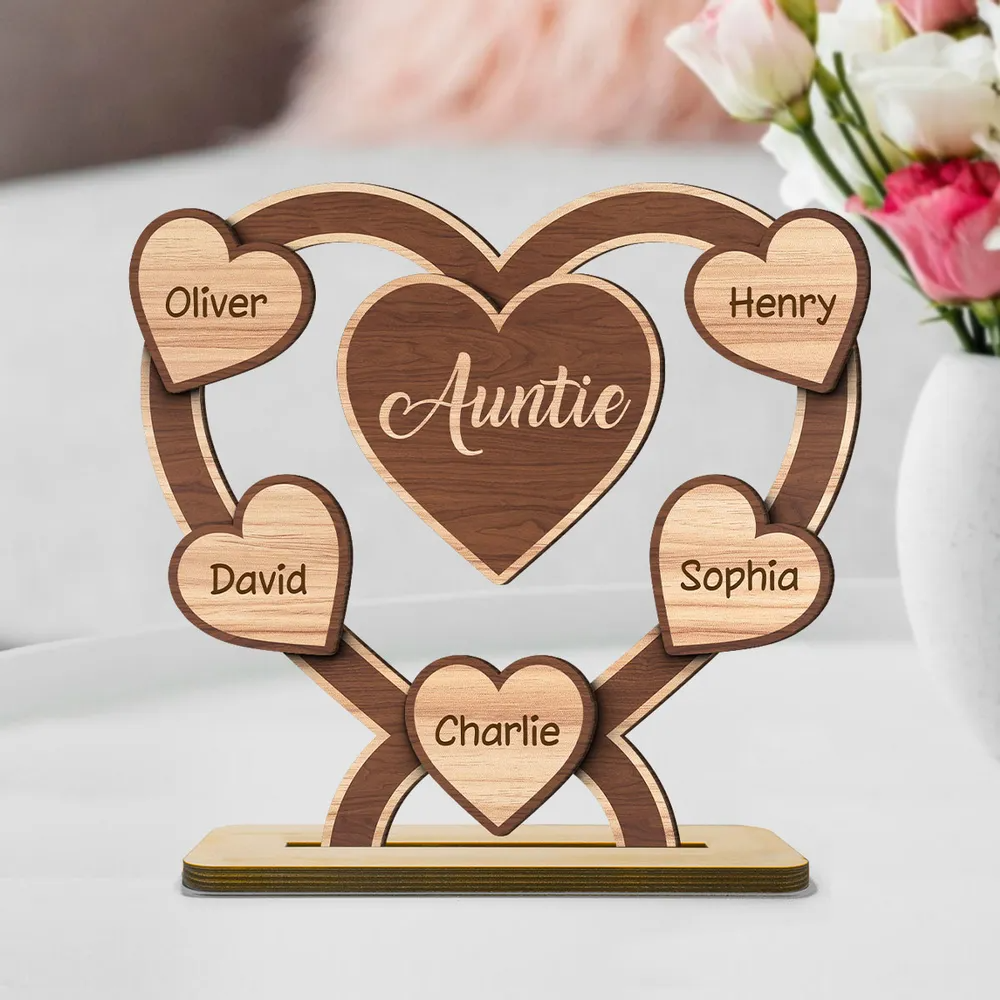 Grandma Mom Hearts Personalized 2-Layered Standing Wooden Plaque