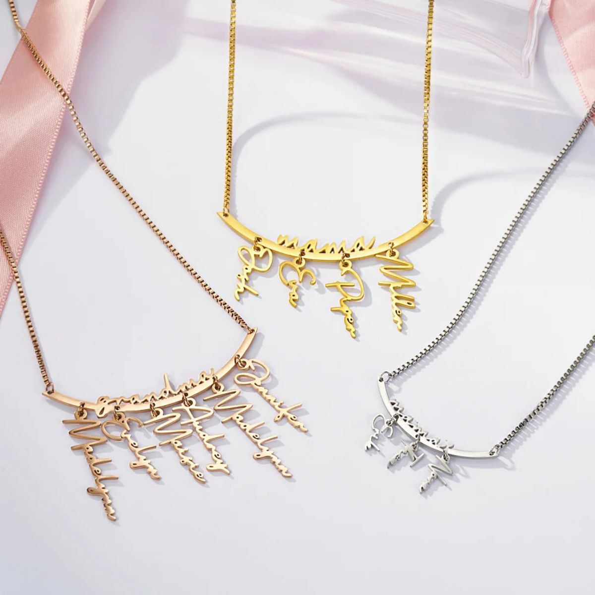 Personalized Names Hanging Grandma Mom Family Necklace with 1-7 Names