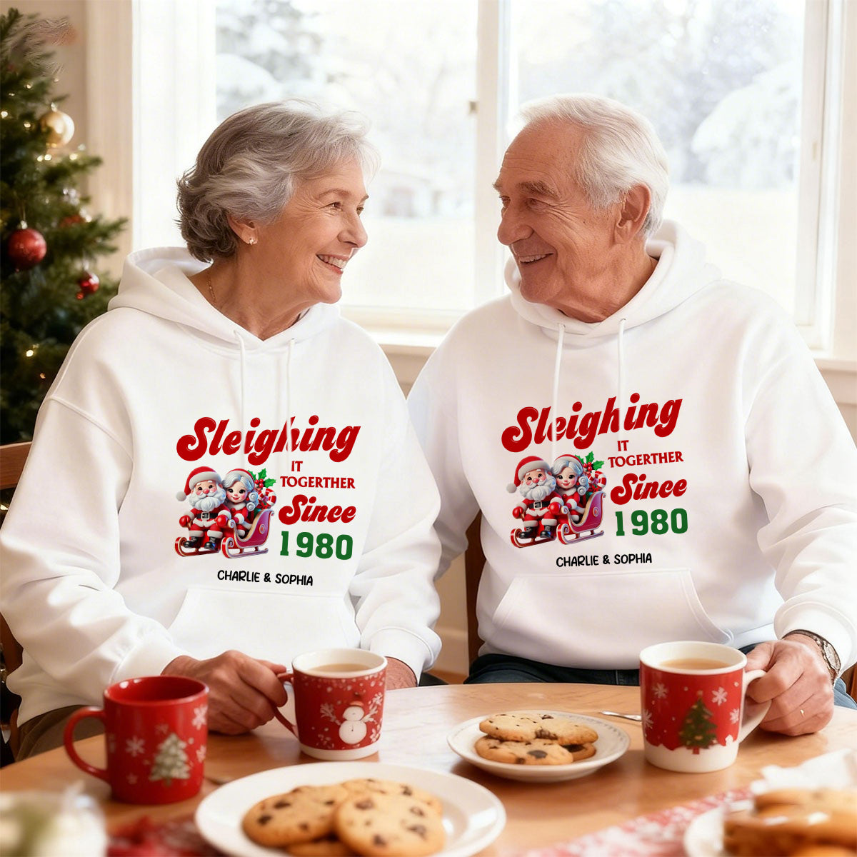 Personalized Couples Christmas Hoodie, Couple Matching,Santa and Mrs. Claus Together Since
