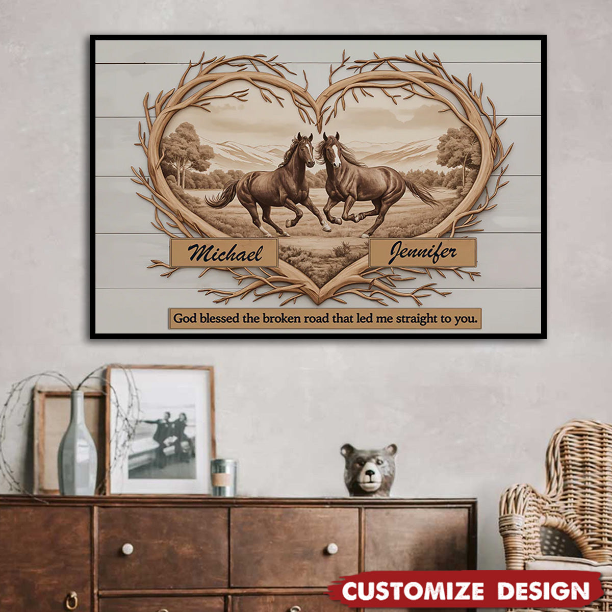 Personalized Horse Love Mountains Poster -Couple Gift