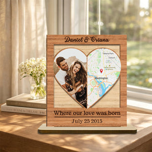 Our Love - Personalized Couple Custom Wood Plaque With Flat Base