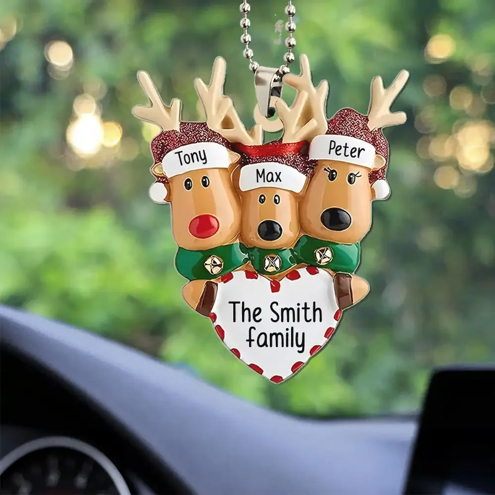 Happy Reindeer Family Personalized Christmas Acrylic Ornament