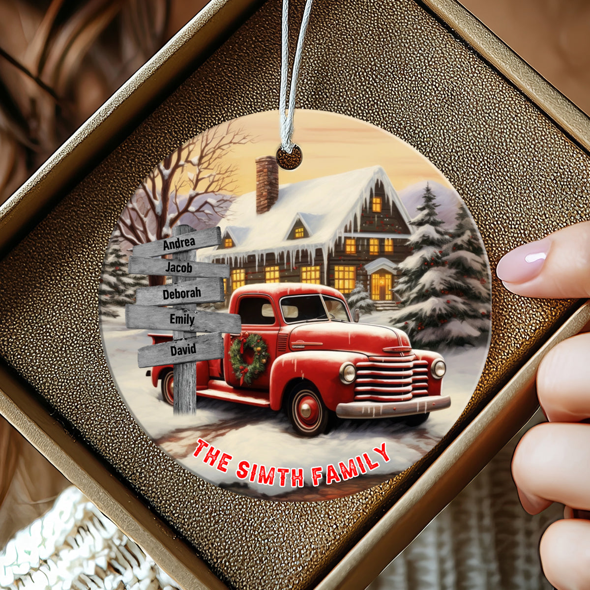 Personalized Gift For Family Farmhouse Truck Christmas Ceramic Ornament