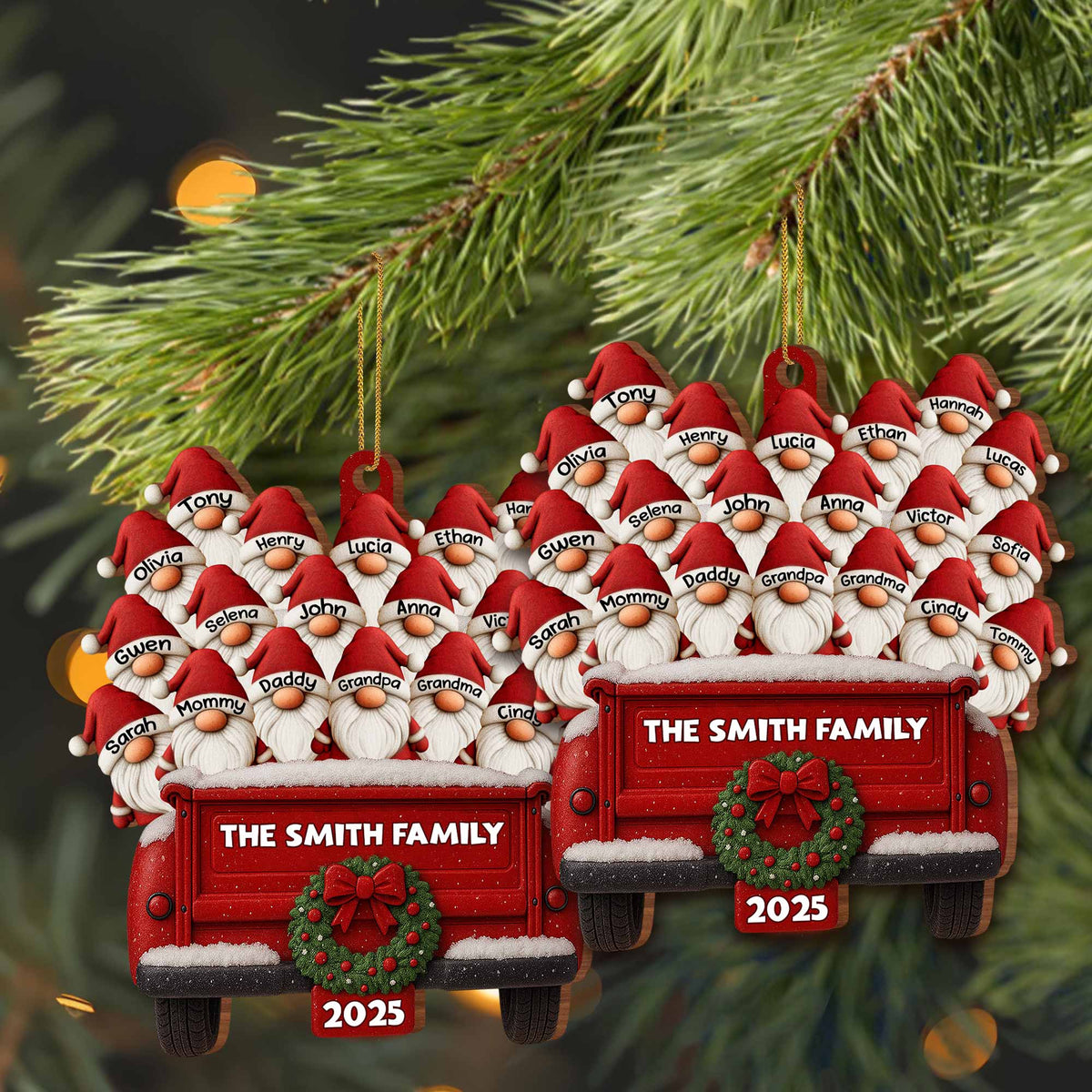 Family Vintage Truck Christmas Ornament,Personalized Custom Wood Ornament