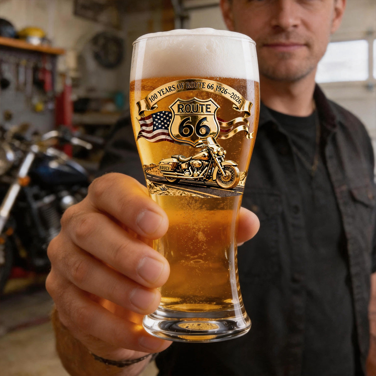 100 Years Of Route Personalized Gifts For Bikers Beer Glass
