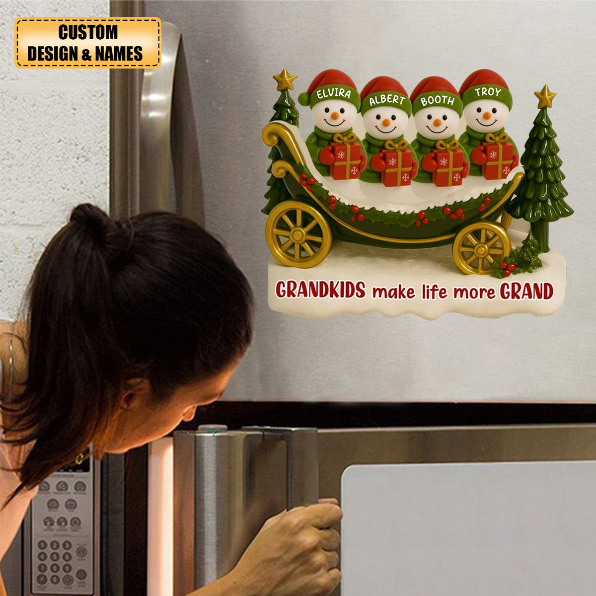 Grandkids Make Life More Grand, Christmas Tree And Sleigh Personalized Decal