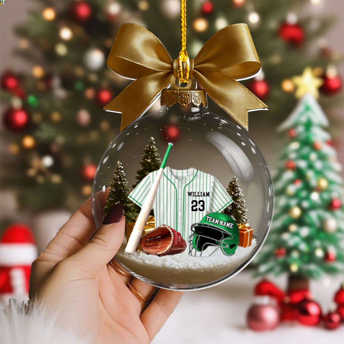 Gift For Baseball Lovers - Personalized Baseball Plain Shirt Striped Shirt with Helmet & Gloves Christmas Ornament