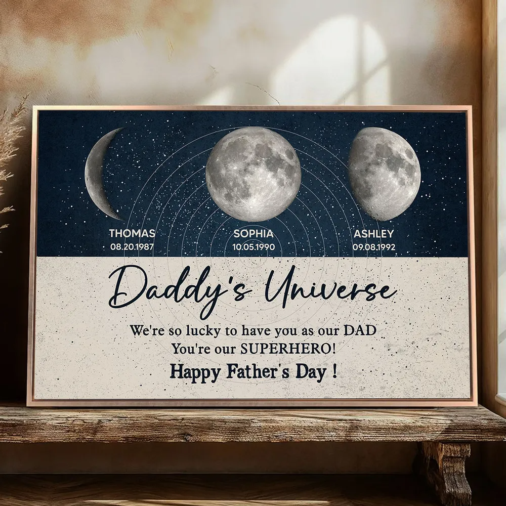 Daddy's Universe Moon Phases Father's Day Gift Personalized Poster Unique Father's Day