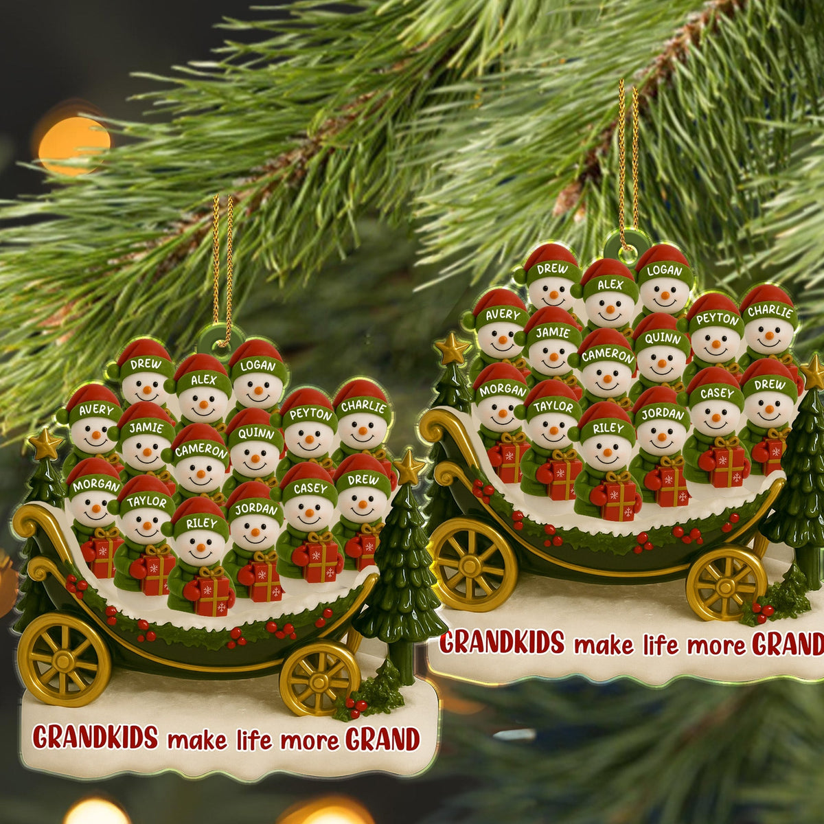 Grandkids Make Life More Grand, Christmas Tree And Sleigh Personalized Acrylic Ornament