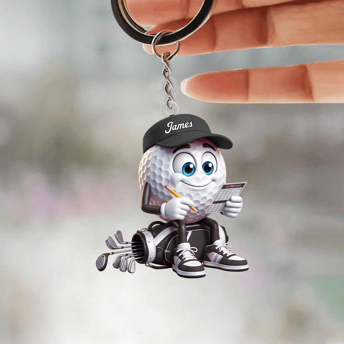Personalized Golf Mascot Keychain – Funny Golf Ball & Scorecard Key Holder For Golf Bag