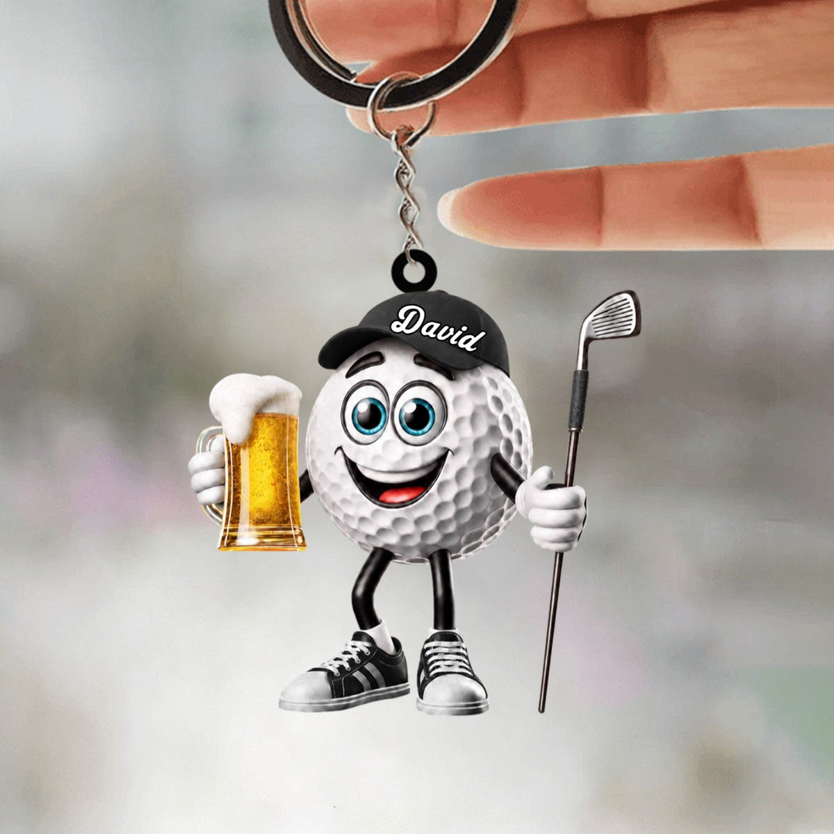 Toasting Golf Ball Keychain - Personalized Cute Beer Golf Mascot Keychain