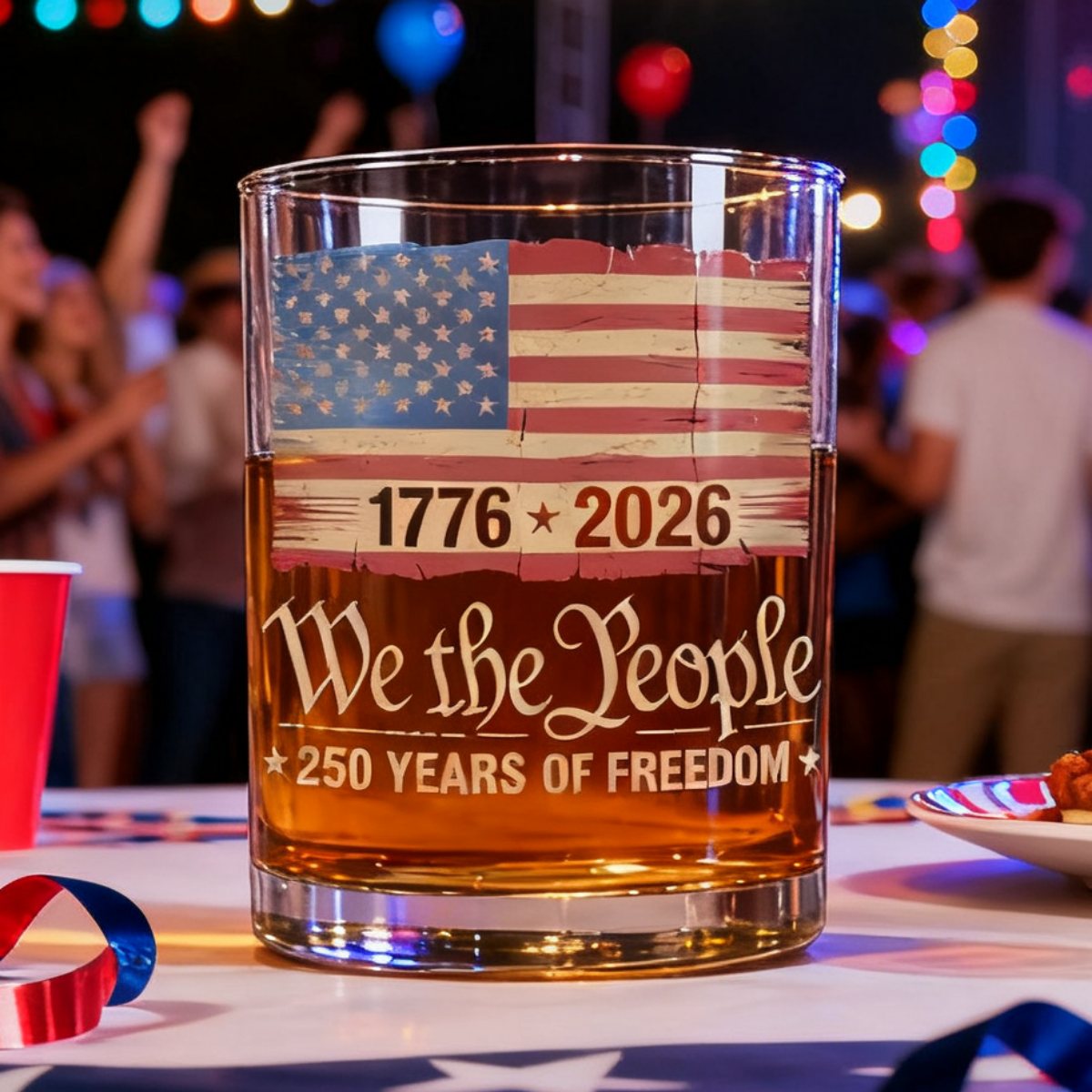 America 250th Birthday US 250 Years We The People Whiskey Glass