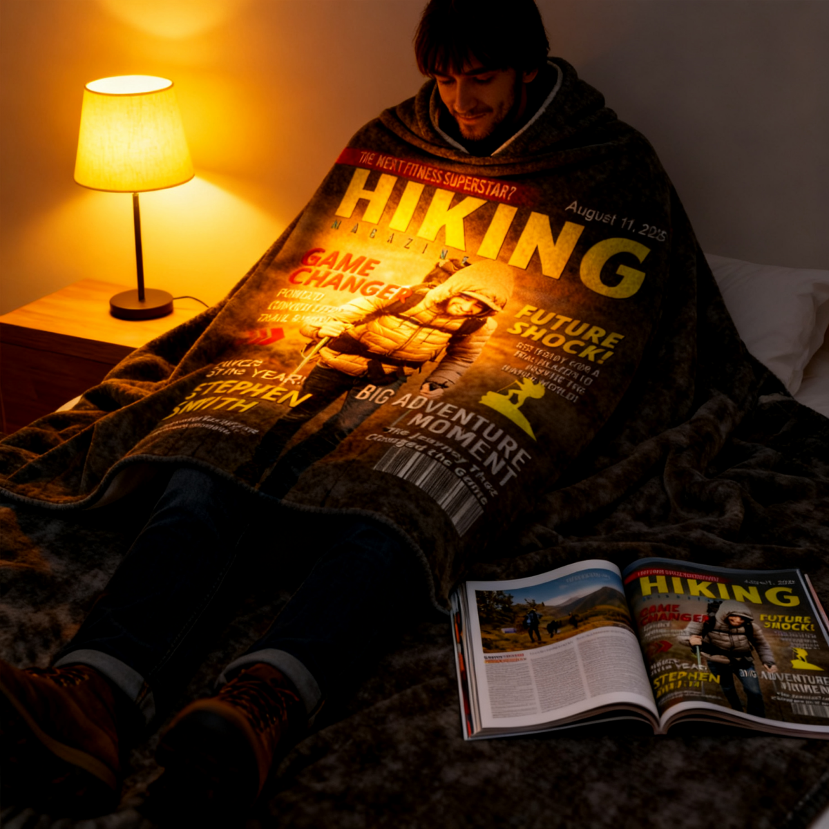 Personalized Hiking Magazine Cover Blanket Gift for Hiker, Adventure Lover Gift, Custom Outdoor Magazine Cover