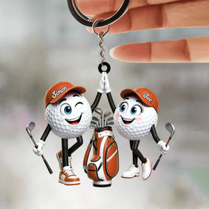 Cute High‑five Golf Couple Personalized Golf Ball Mascot Keychain