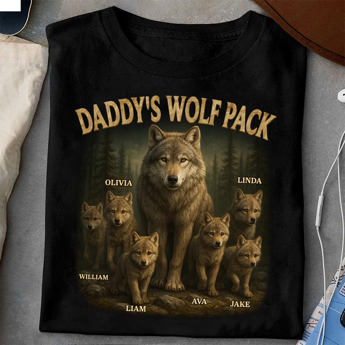 Papa’s Wolf Pack - Family Personalized Pure Cotton T-Shirt Father's Day Gift For Dad, Grandpa