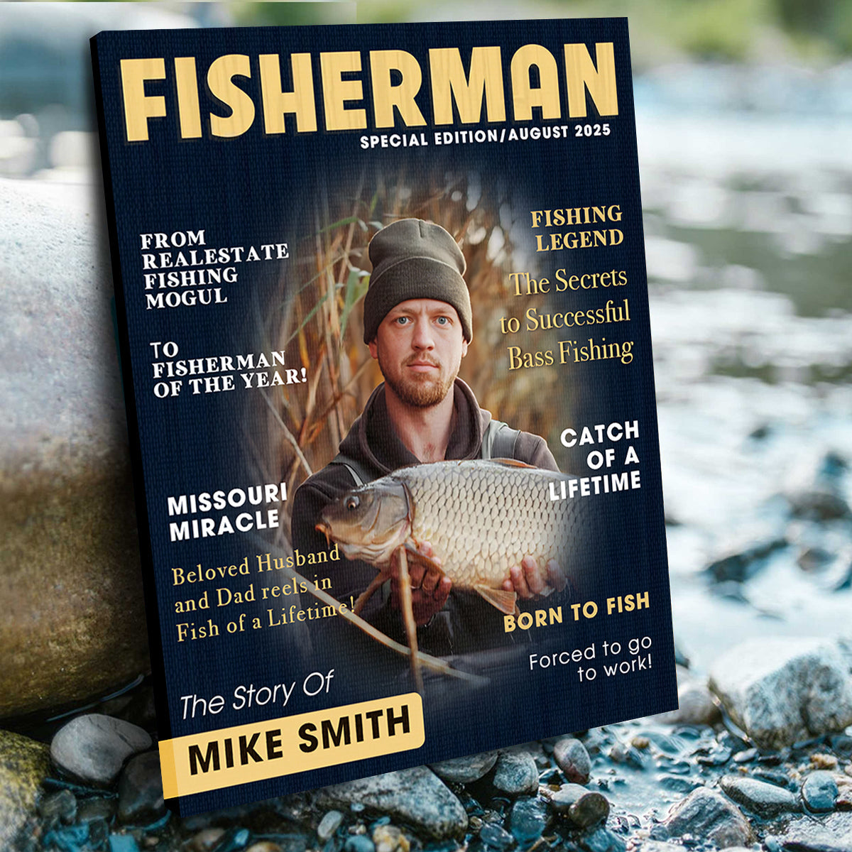 Custom Fishing Magazine Cover Canvas, Personalized Gift For Fishermen, Fishing Gifts For Him, Fishing Dad Gift, Angler Funny Fisherman Gift