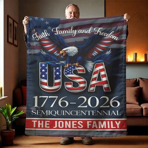 Custom Name Faith, Family & Freedom America 250 Years Patriotic Blanket
