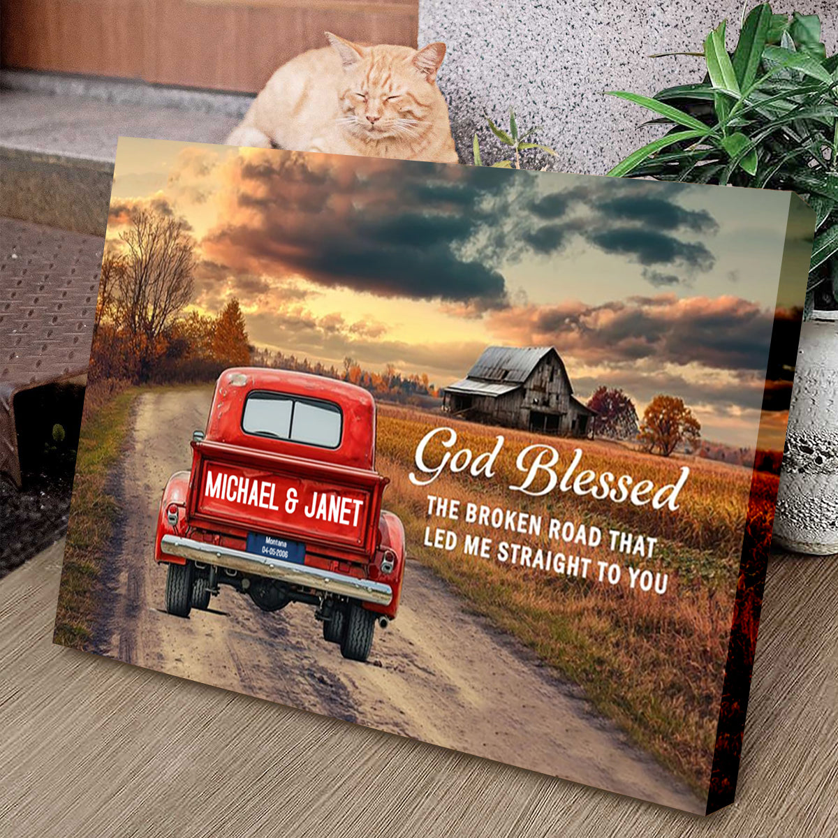 Personalized Rustic Couple Gift God Blessed The Broken Road Truck Canvas Poster