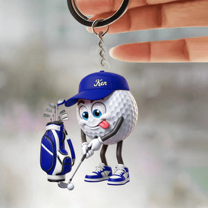 Personalized Cute Golf Ball Mascot Keychain – Cartoon Golfer Keyring Gift For Golf Lovers