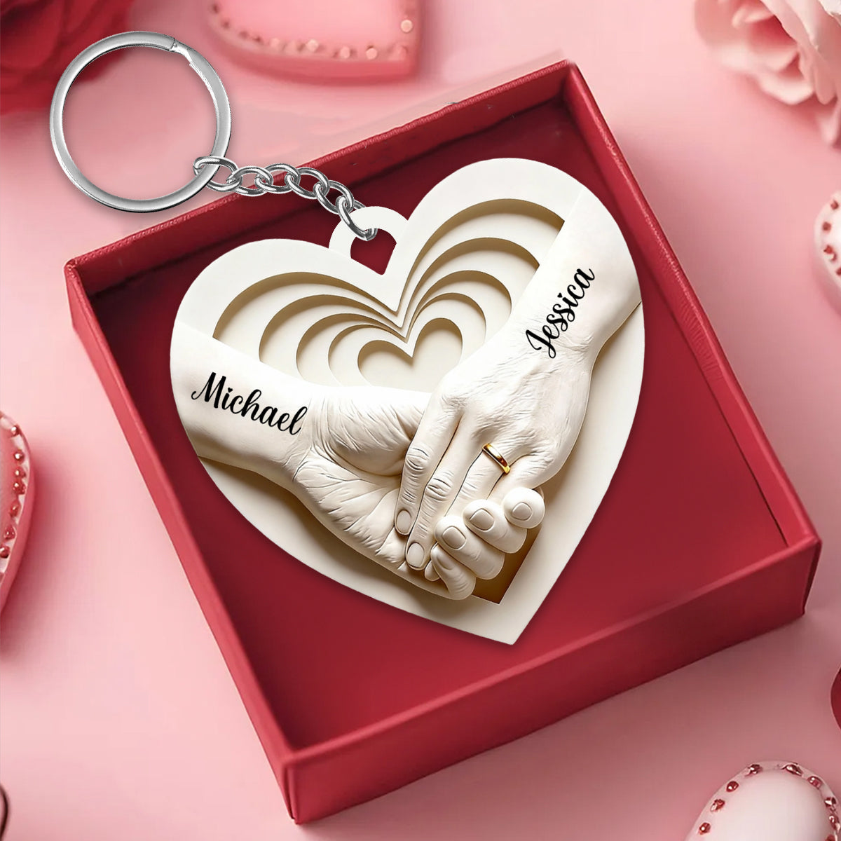 Personalized Couple Hand in Hand Keychain,Anniversary Valentines Gift