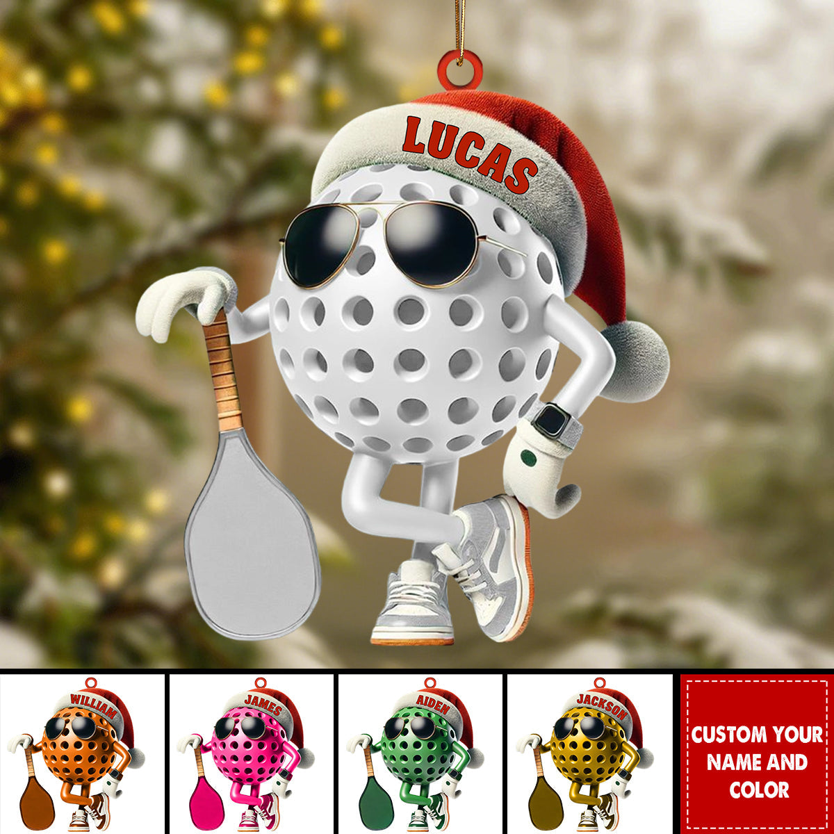 Personalized Custom Name Pickle Ball Ornament, Christmas Gift Decoration