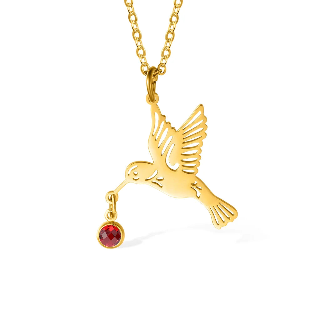 Personalized Dainty Hummingbird Necklace with Birthstone Bird Jewelry Mother's Day Gift for Women