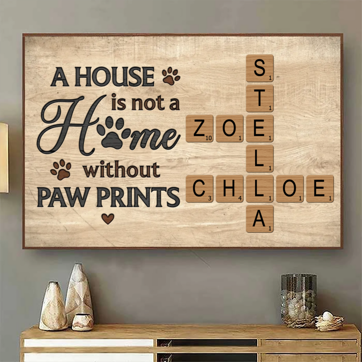 Home With Paw Prints Personalized Crossword Puzzle Art Canvas Gift For Dog Lover