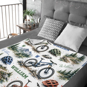 Personalized Mountain Bike Blanket, Custom Name MTB Blanket for Kids Boy Men