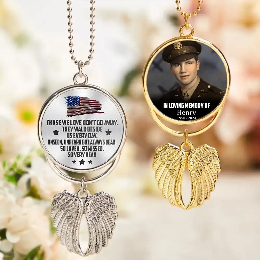 Those We Love Don’t Go Away, So Loved, So Missed – Personalized Upload Photo Veteran Wings Ornament