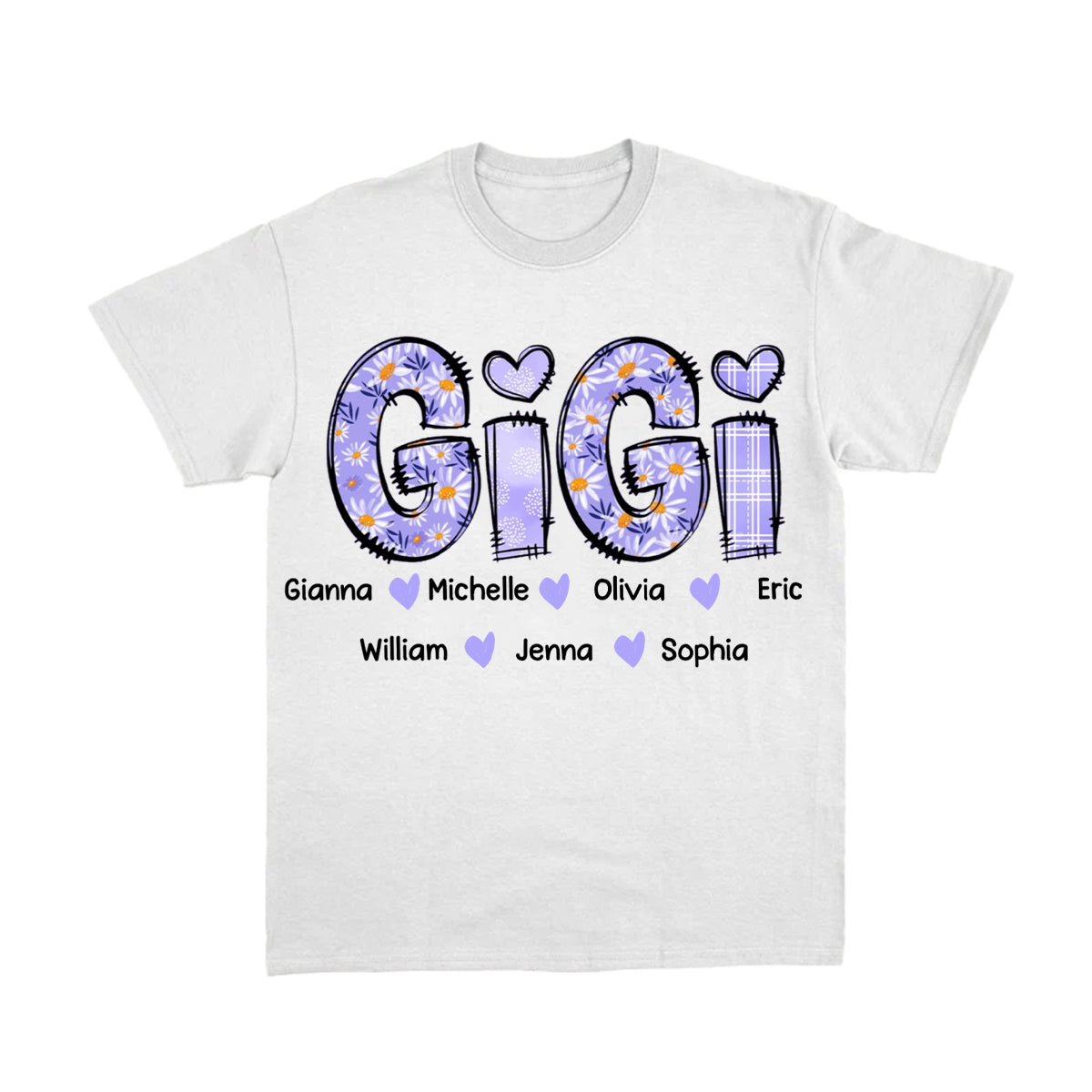 Custom Gigi Purple Daisy With Grandkids Mother's Day Pure Cotton T-Shirt