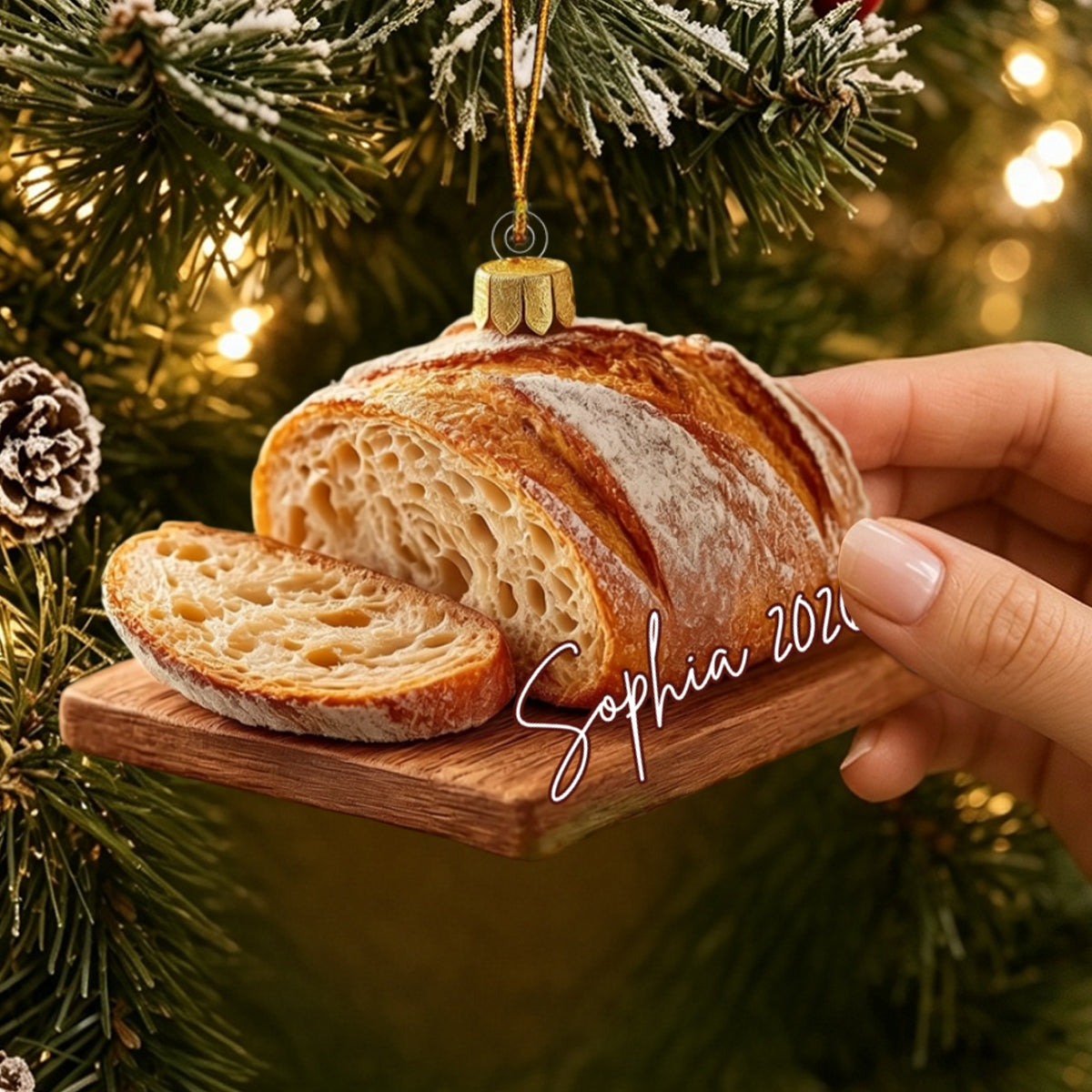 Personalized Sourdough Bread Christmas Ornament, Custom Name Acrylic Decoration, Bread Lover Decor
