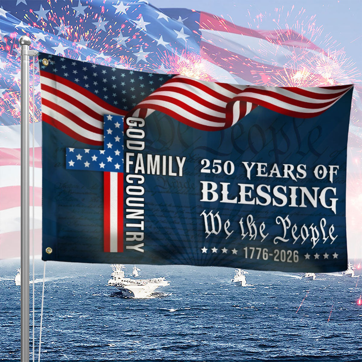 We The People American Flag, 250 Years Blessing 1776 2026 Grommet Flag