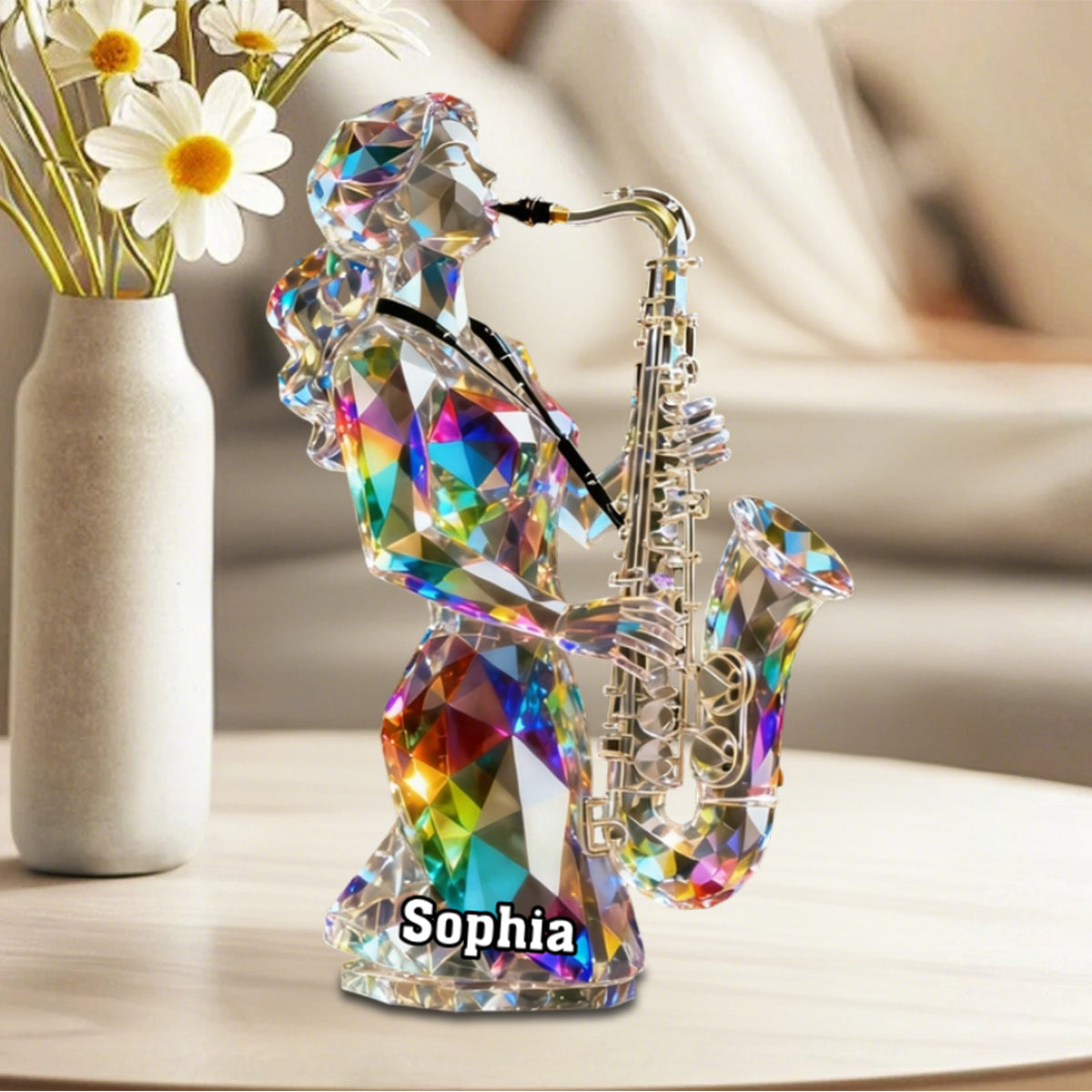 Custom Name Saxophonist Stained Glass Effect Acrylic Plaque,Personalized Musician Gift