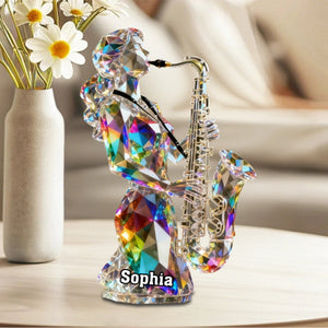 Custom Name Saxophonist Stained Glass Effect Acrylic Plaque,Personalized Musician Gift